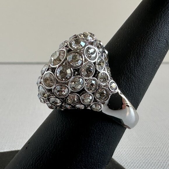 Swarovski Crystal Dome Ring, Rhodium-Plated Swirl Statement Ring, Size 8 - Picture 11 of 15